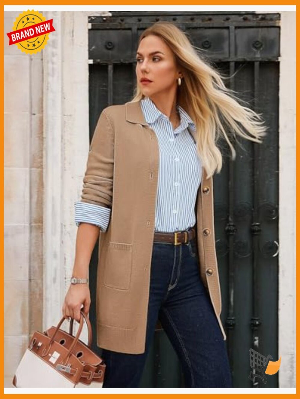 Long Cardigan Sweater with Pockets Button Knit Blazer Open Front Dressy Casual - Picture 3 of 7